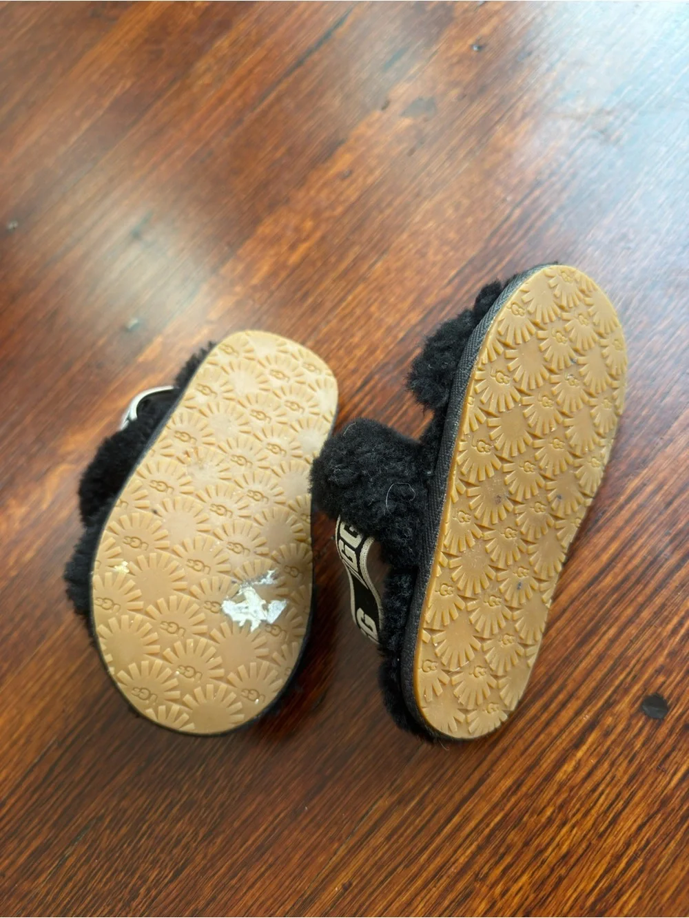 UGG Black Shearling Double-Strap Slide Sandals with Branded Heel